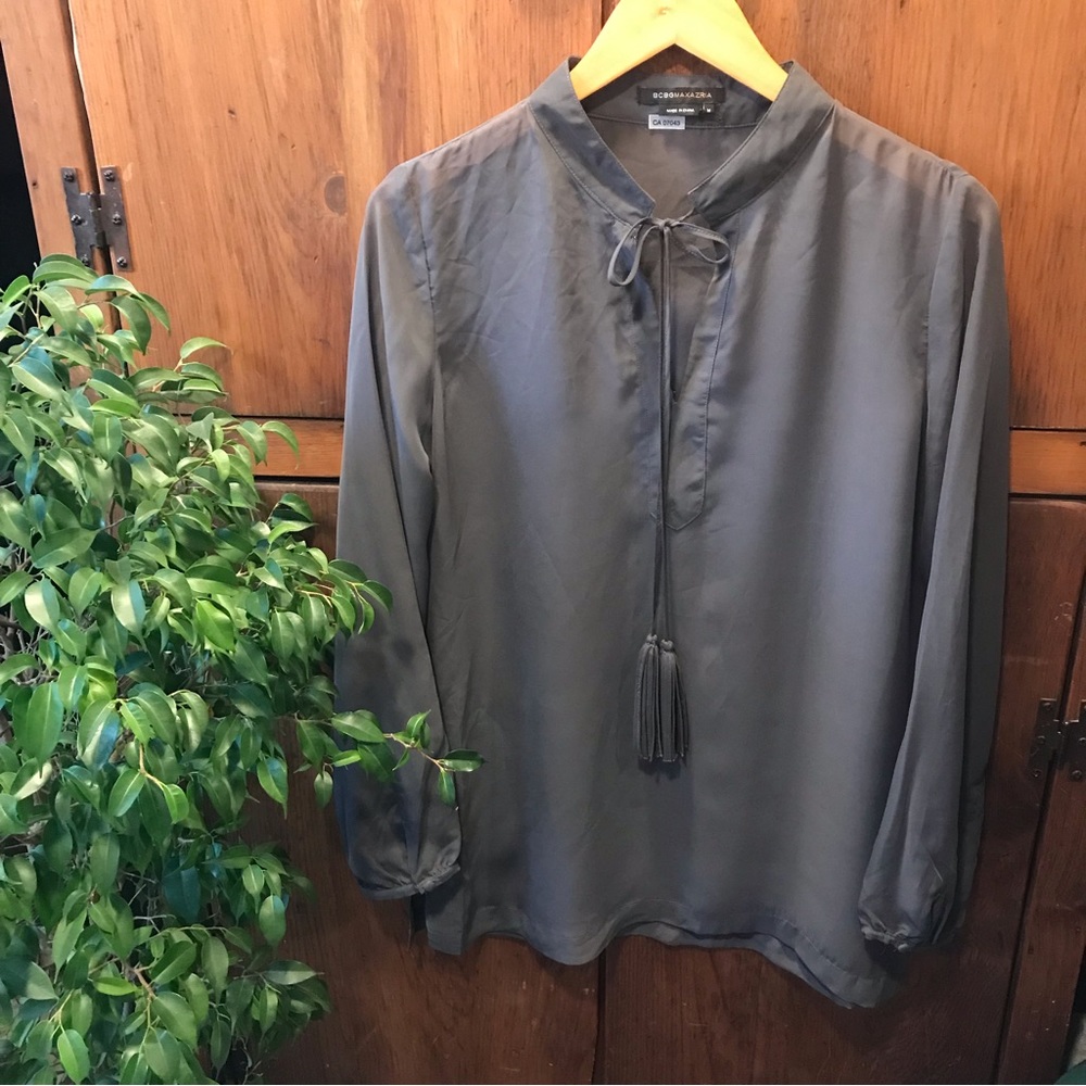BCBGMaxAzria Grey Sheer Blouse - Size Medium